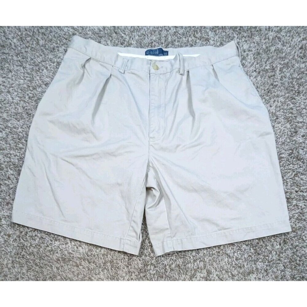 Vintage Polo Ralph Lauren Shorts Men 38 Pleated Tyler Light Khaki Chino 9"